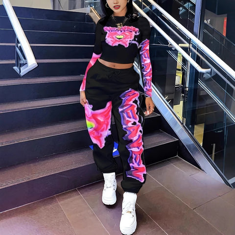 Casual printing long-sleeved trousers leggings set m301798