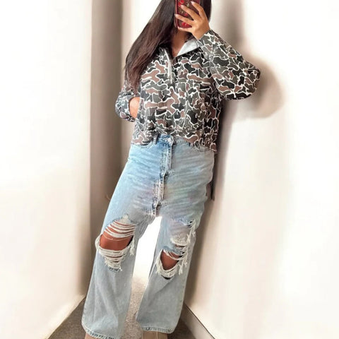 Printed hooded sweater hip-hop hoodie jacket American retro long-sleeved sweater women