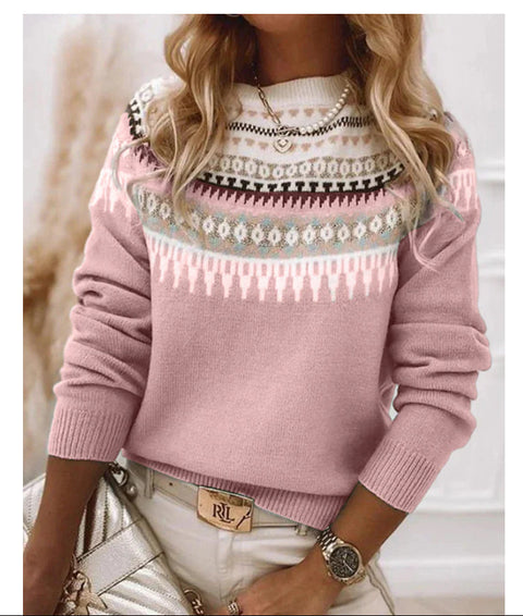 Crew neck color matching loose fashion pullover knitted sweater m301877