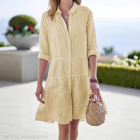 Autumn long-sleeved women's striped shirt dress m302201