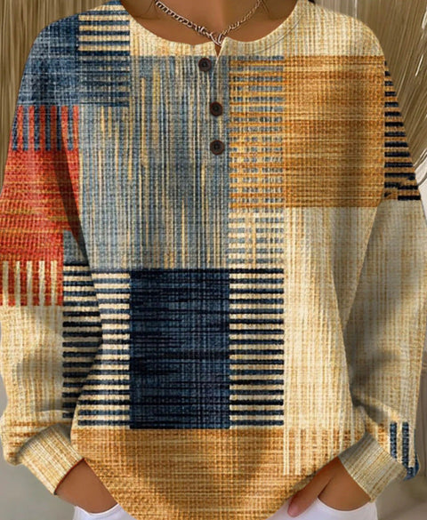 New retro 3D digital printing three-button stand-up collar Polo sweater m302116