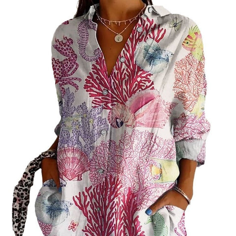 Summer trend long-sleeved shirt flower pattern printing 3D shirt m301226