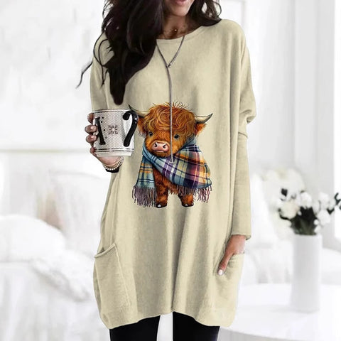 Digital printing women's fashion round neck medium and long top T-shirt m302271