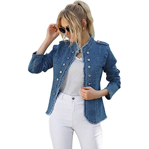 American short jacket denim blazer cat whisker single-breasted stand-up collar thin spring and autumn versatile denim long-sleeved women's m301765
