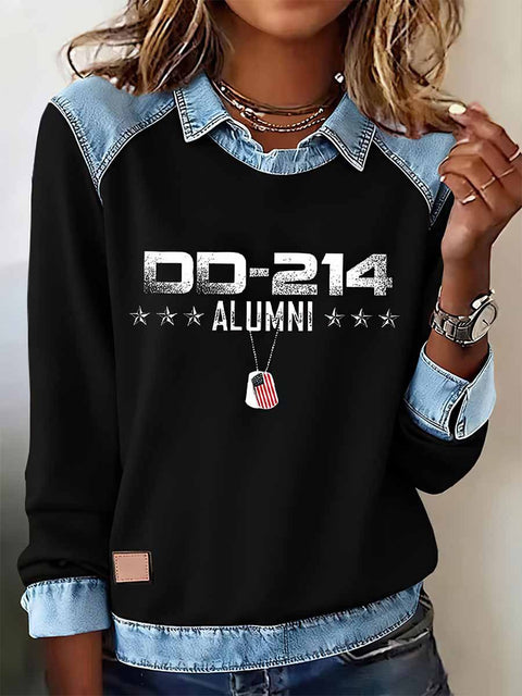 Lapel top imitation denim sweater long-sleeved women's top m302160