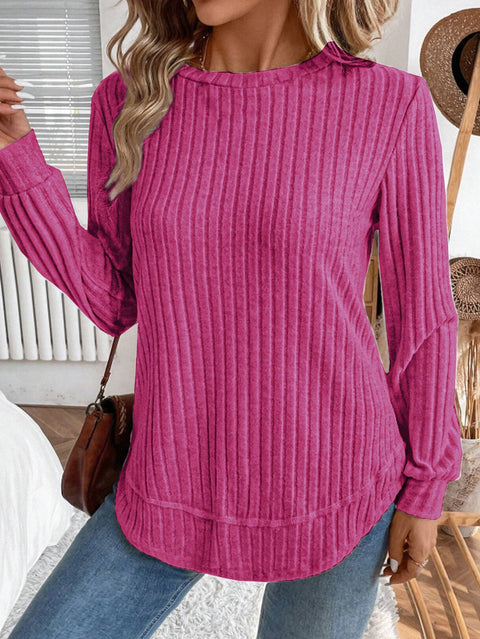 Long-sleeved knitted sweater women's European and American long commuter versatile pullover crew neck top women's m302290