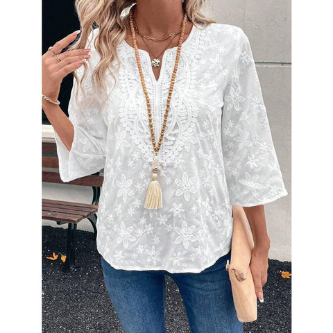 Casual loose embroidered lace v-neck women's clothing m301476