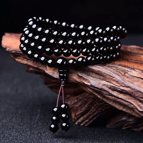 Natural obsidian 108 beads bracelet m3331285