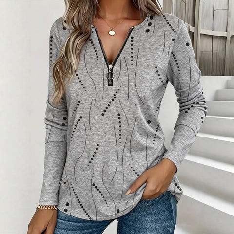 New Women's V-Neck Long Sleeve Loose Printing T-Shirt m302216