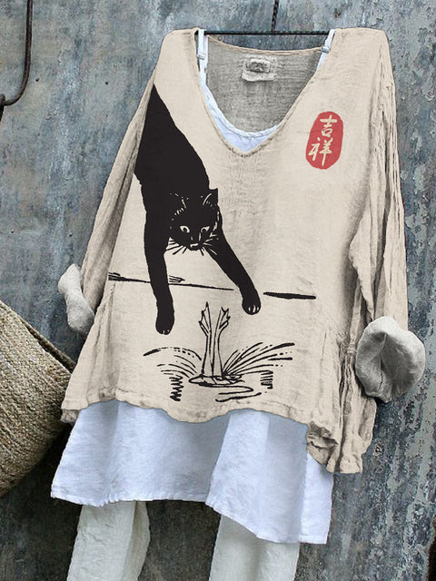 Long-sleeved printed casual pullover loose round neck single-piece T-shirt m301042