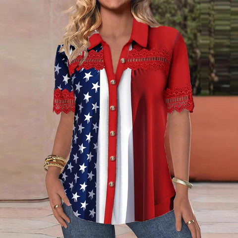 Casual shirt collar short sleeve regular cardigan digital print women's shirt m301418