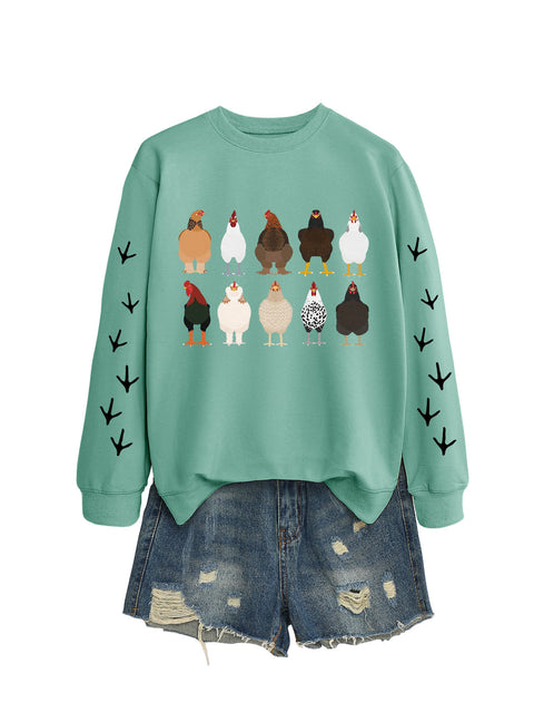 Crew neck long sleeve ten chickens footprint left and right hand print casual fashion sweater women m301720