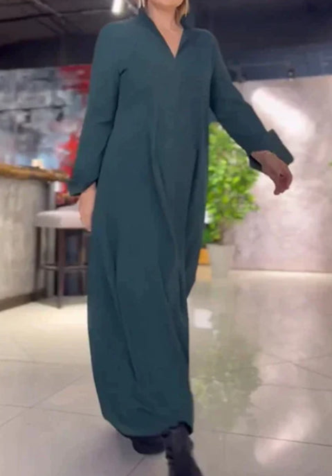 Casual solid color V-neck long-sleeved dress women's m301337