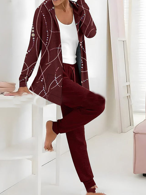 Hooded cardigan top trousers two-piece set m302266