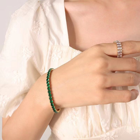 Titanium steel full diamond multi-color zircon elastic bracelet m3331108