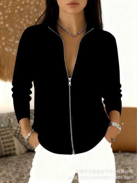 Digital printing loose casual zipper turtleneck sweater m302196