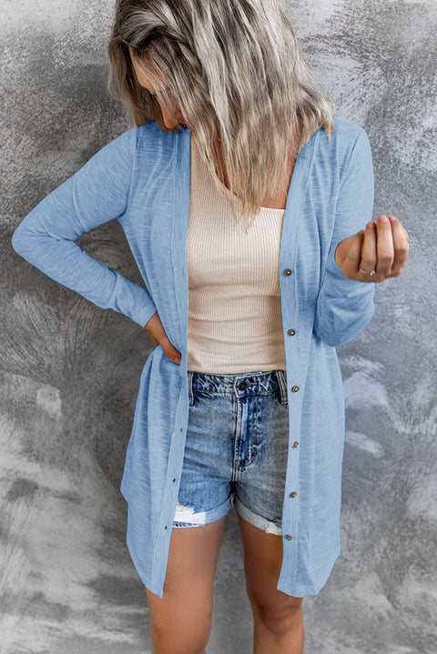 Long button solid color casual long sleeved cardigan women's m300020
