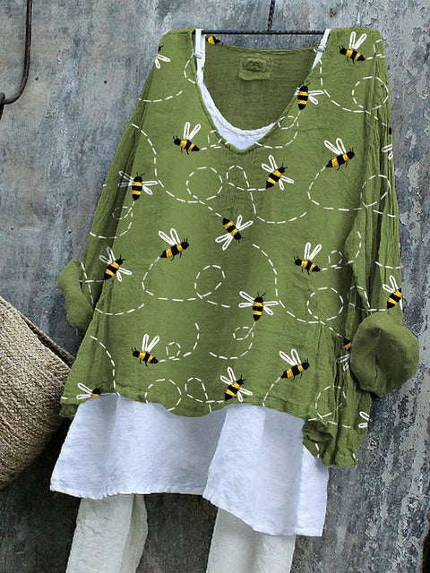 Long-sleeved printed casual pullover loose round neck single-piece T-shirt m301042