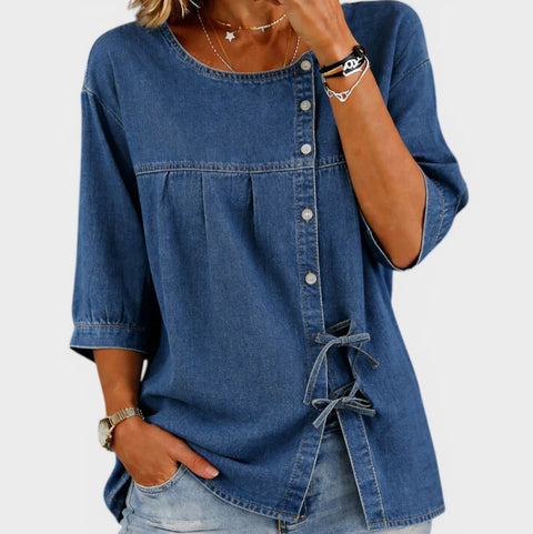 Temperament women's long-sleeved shirt printed top lace-up shirt m302925