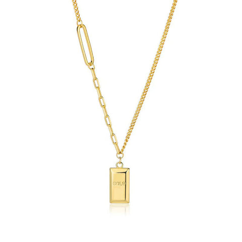 Rich Little Gold Brick Necklace Light Luxury Pendant m5010669