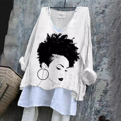 Long-sleeved printed casual pullover loose round neck single-piece T-shirt (without under shirt) m301042