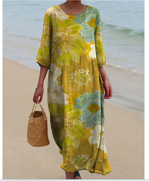 Women's Crew Neck Long Printed Casual Fashion Women's Dress m301059