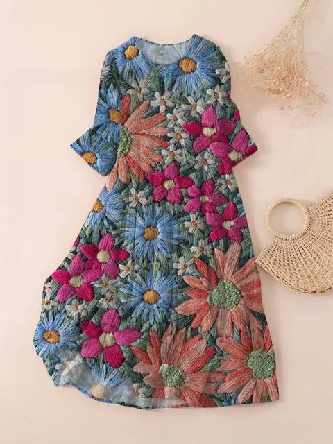 Loose Crew Neck Fashion Long Sleeve Printed Dress m301072