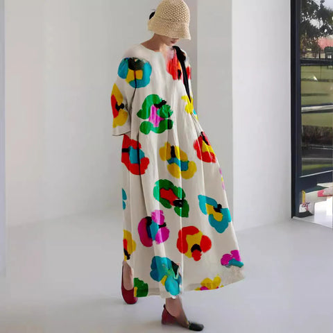 Loose crew neck fashion high-end long-sleeved printed dress m301054