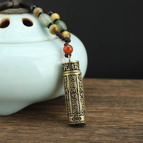 Can be opened to pack things Brass retro scripture necklace sweater chain pendant versatile Tibetan pendant m3331270