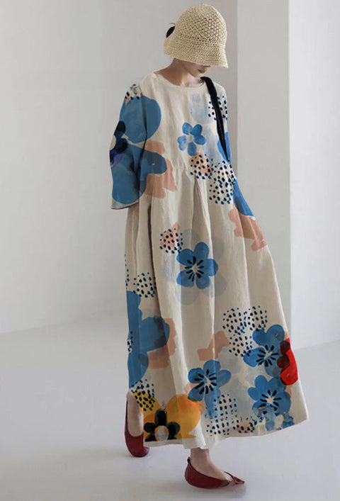 Loose crew neck fashion high-end long-sleeved printed dress m301054