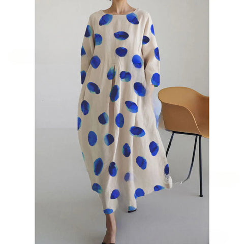 Loose crew neck fashion high-end long-sleeved printed dress m301054