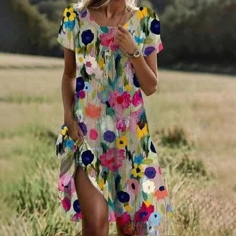 Crew neck short sleeve digital positioning print dress m302906