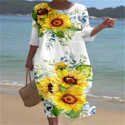 Loose Crew Neck Fashion Premium Long Sleeve Printed Dress m301045