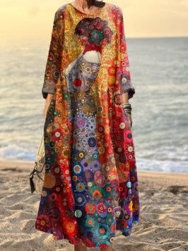 3D printed casual loose dress women m301278