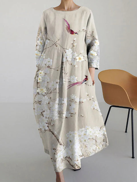 Women's loose crew neck fashion high-end long-sleeved printed dress m301049