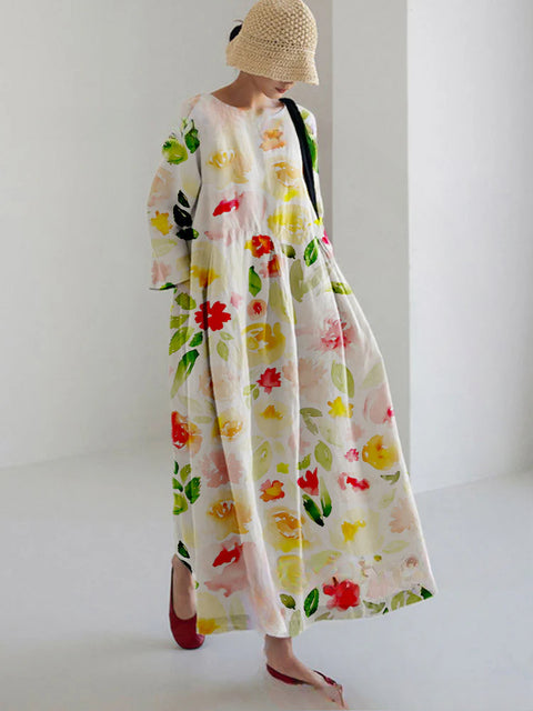 Loose crew neck fashion high-end long-sleeved printed dress m301054