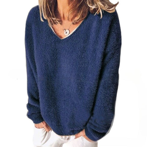 Autumn women's new v-neck long-sleeved loose casual sweater fleece shirt m302117