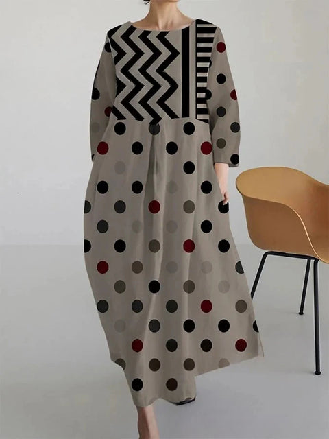 Women's loose crew neck fashion high-end long-sleeved printed dress m301049