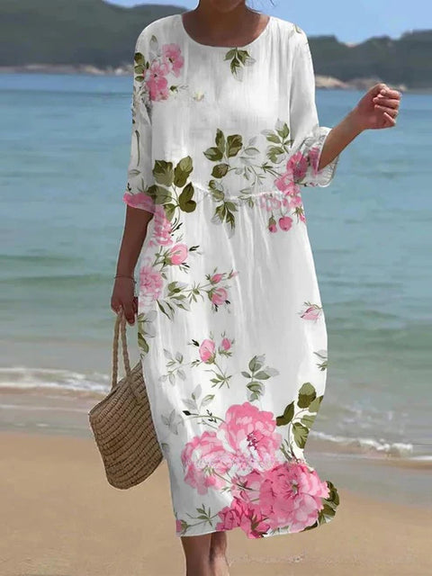 Loose Crew Neck Fashion Premium Long Sleeve Printed Dress m301045