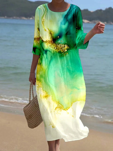 Loose Crew Neck Fashion Long Sleeve Printed Dress m301072