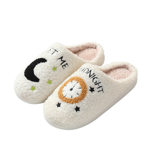 Winter cute moon clock home cotton slippers m1915010642