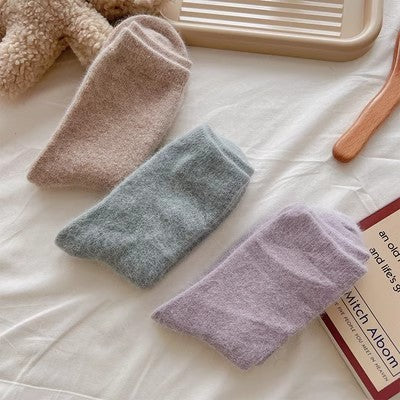 Rabbit wool socks, children's mid tube socks, solid color cashmere pile socks m1915010460