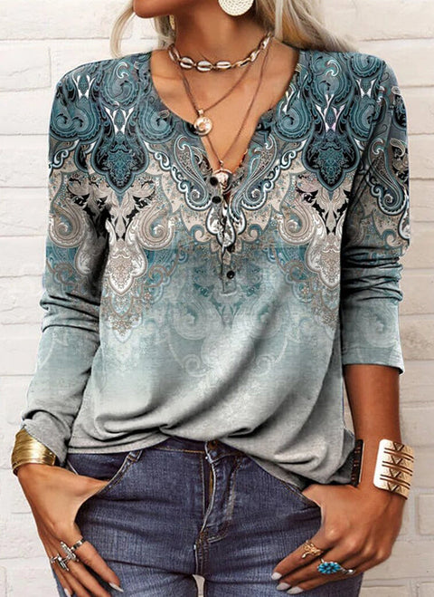 Color Block Round Neckline Long Sleeve Blouses m161512915 (5829597)