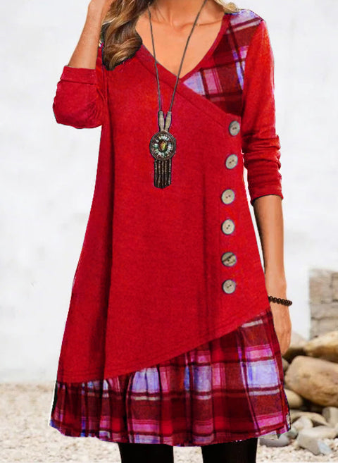 Solid V Neckline Long Sleeve Knee Length A line Dress m161513101 (5829699)