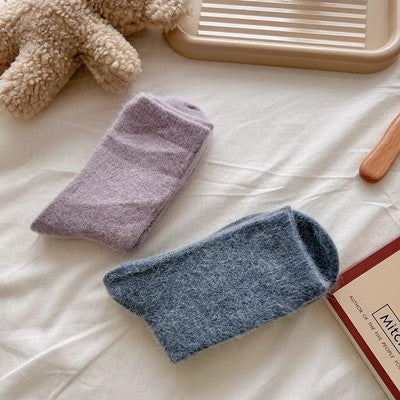 Rabbit wool socks, children's mid tube socks, solid color cashmere pile socks m1915010460