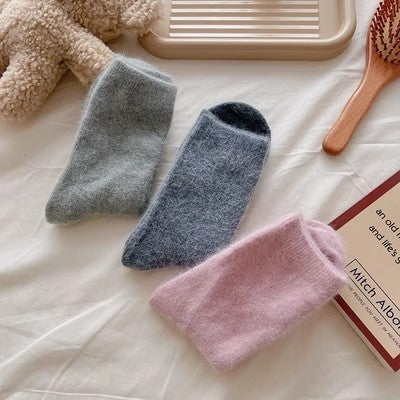 Rabbit wool socks, children's mid tube socks, solid color cashmere pile socks m1915010460