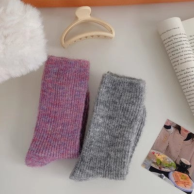 Xiao Xiangfeng Solid Color Wool Socks Women's Long Socks Instagram Trendy Pure Cotton Autumn and Winter Thickened and Warm Cashmere Retro Mid length Socks m1915010470