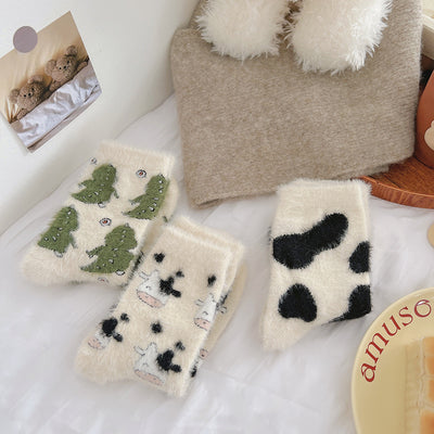 Cartoon mink wool socks for children in autumn and winter with plush thickened warm cute fur home floor socks m1915010440