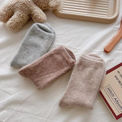 Rabbit wool socks, children's mid tube socks, solid color cashmere pile socks m1915010460