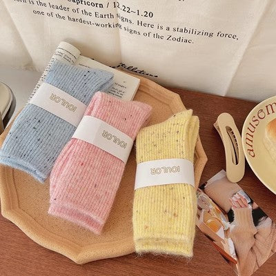 Dot yarn cashmere socks, children's mid length socks, autumn and winter thickened plush insulation, pile up wool long socks m1915010471